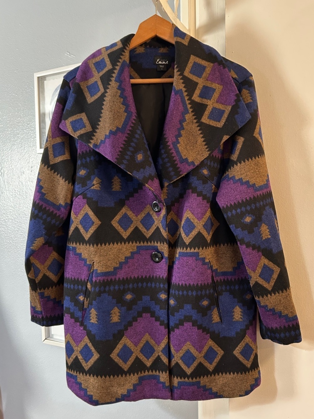 Simply Emma Jacket Womens Size 1X Southwestern Aztec Tribal Lined Blue Purple